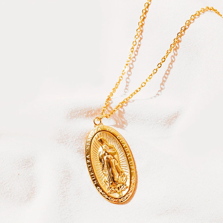 

Boho Catholic Jewelry Delicate Gold Plated Stainless Steel Religious Ornaments Gift Virgin Mary Pendant Medallion Necklace