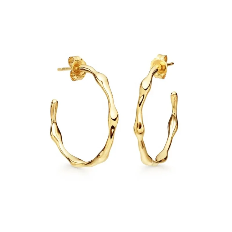

Fashionable 925 Sterling Silver C Shape Piercing Earrings Glossy Bamboo Design Stud Earrings For Women Men Wedding, Gold and silver