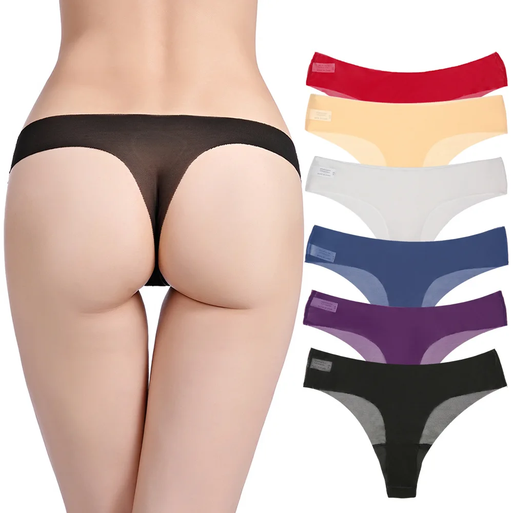 

Sexy Solid Color Mesh One Piece Bikini Seamless Bulk Women Underwear Hipster T-Back Thong Panties With 6 colors, Customized