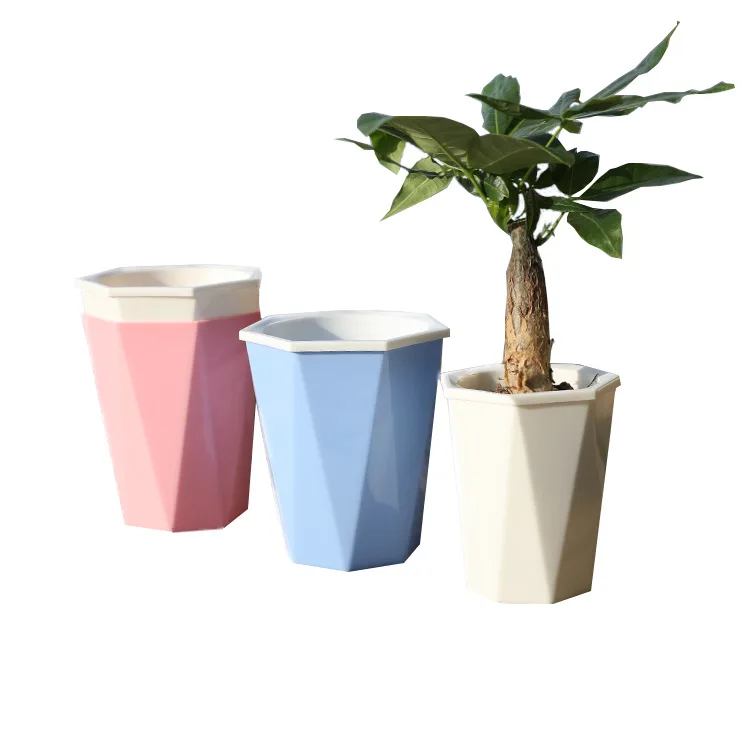 

Wholesale custom rhombus automatic water feeding lazy flower pot new European simple green plant plastic flower pot, Pink