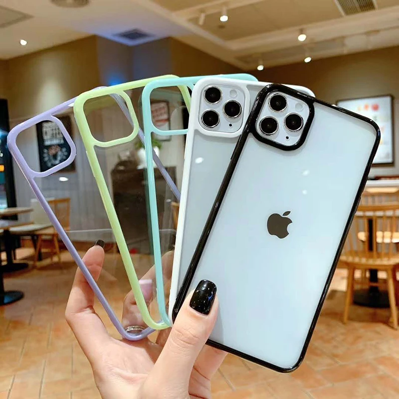 

Shockproof Transparent Phone Case For Iphone 7 8 Plus X Xs Max Xr 11 Pro Protection Color Cover Case For Iphone 12, 5 colors