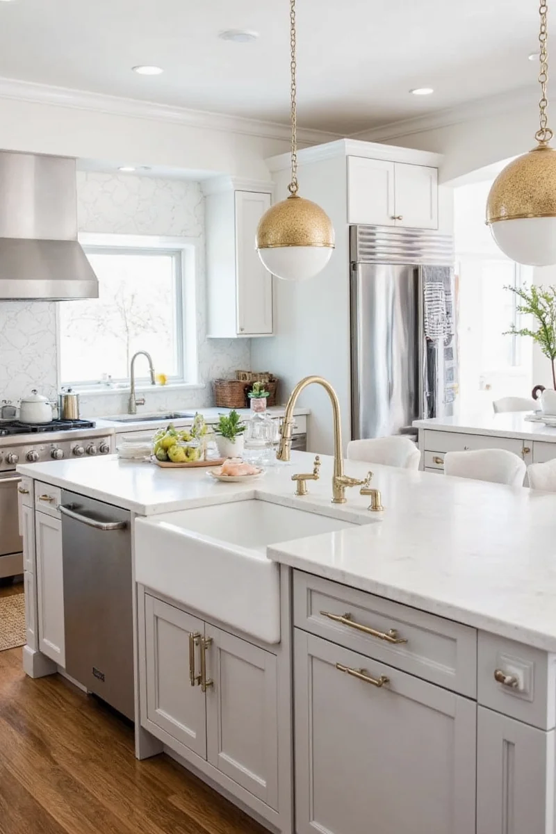Family-friendly kitchen with soapstone countertops and kids playing nearby