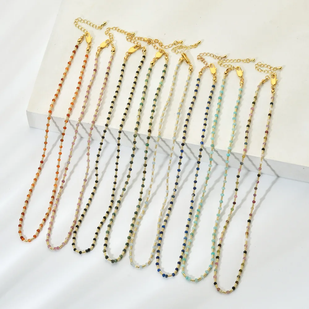 

Fashion 2MM Faceted Natural Stone Handmade Beaded Necklace Same Style Colorful Seed Beads Drawstring Bracelet Women's Jewelry