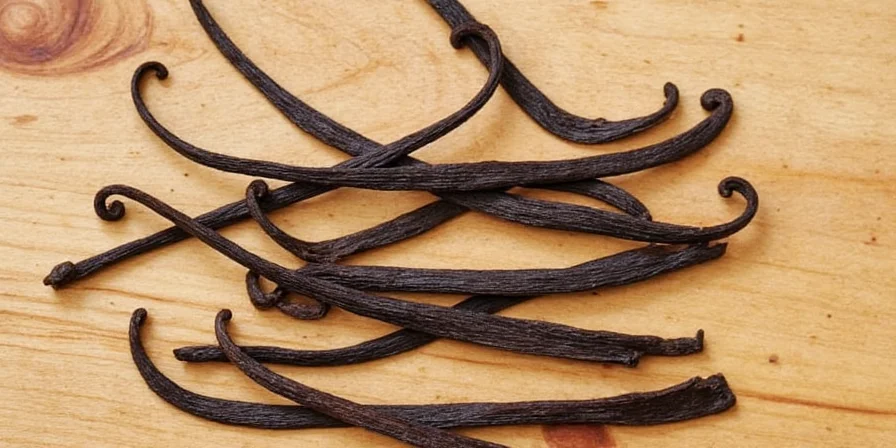 Fresh vanilla beans hanging to dry in Madagascar