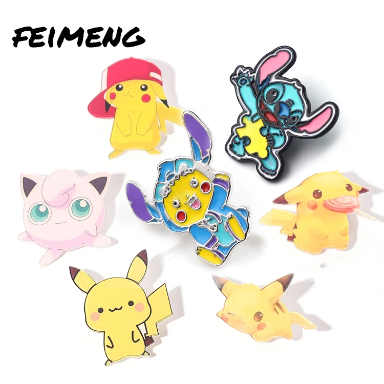 

Cute Anime Pikachu Ball Elves Pocket Monsters Enamel Brooch For Kid Gifts Badges Lapel Pin Brooches, As picture