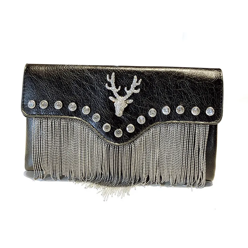 

Purse deer clutch women handbags luxury shoulder bags with tassle, 3 color