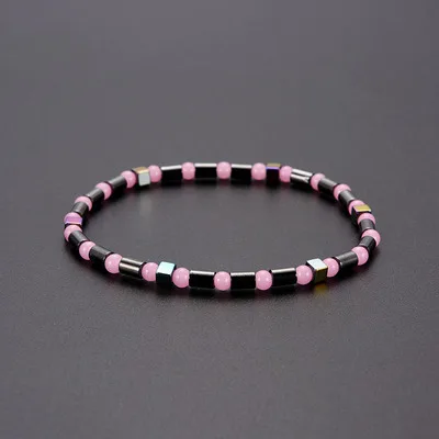 

Wish Hot Sale Handmade Hematite Beads Bracelets Women Foot Jewelry Healthy Care Energy Stone Pink Acrylic Anklets For Feet