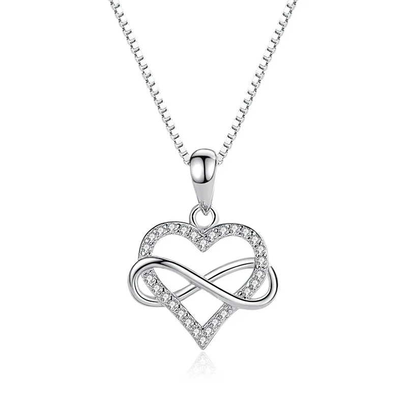 SPJ Infinity Customized Logo New 925 Sterling Silver Cubic Zircon Adjustable Fashion Jewelry Sparkling Heart Necklace for Lovers