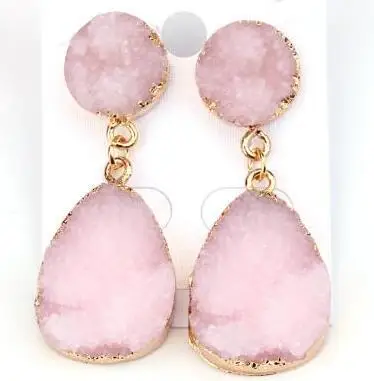 

European and American Hotsale Waterdrop Druzy Drop Earrings Round Circle Resin Quartz Stone Dangle Earrings For Women