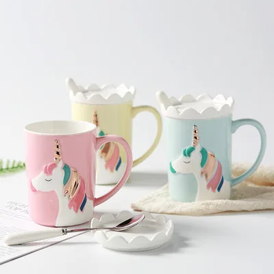 

wholesale simple household coffee milk unicorn mug with lid, As picture