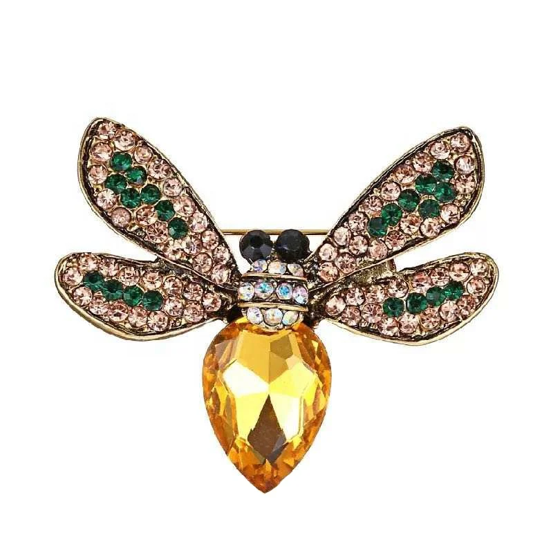 

47mm Vintage Bee Brooch Pin Gold Tone Rhinestone Crystal Cute Animal Insect Brooch Fashion Summer Jewelry, Picture