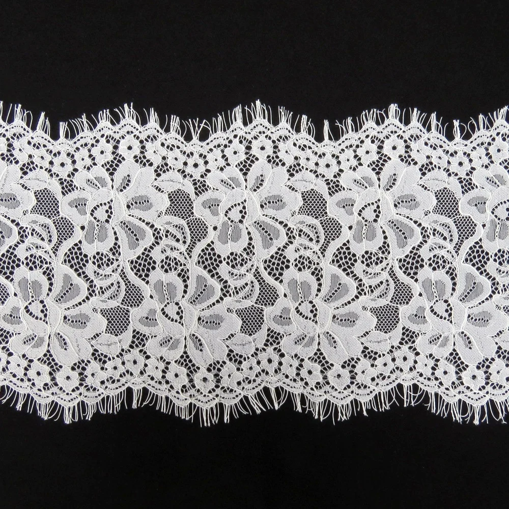 

Elegant eyelash lace embroidered bridal lace trim white with cord, Accept customized color