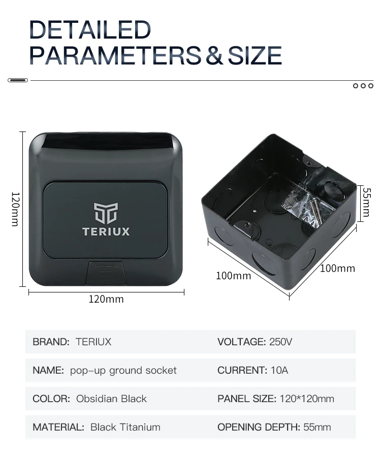 USA standard stainless steel black power 16A pop-up floor socket box