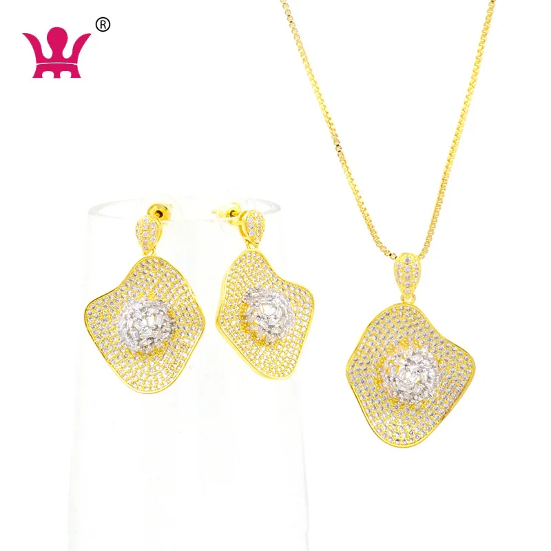 

18k gold plated brass cz jewellery stud earrings necklace pendant cubic zirconia jewelry set women, White stone,platinum,gold,mix