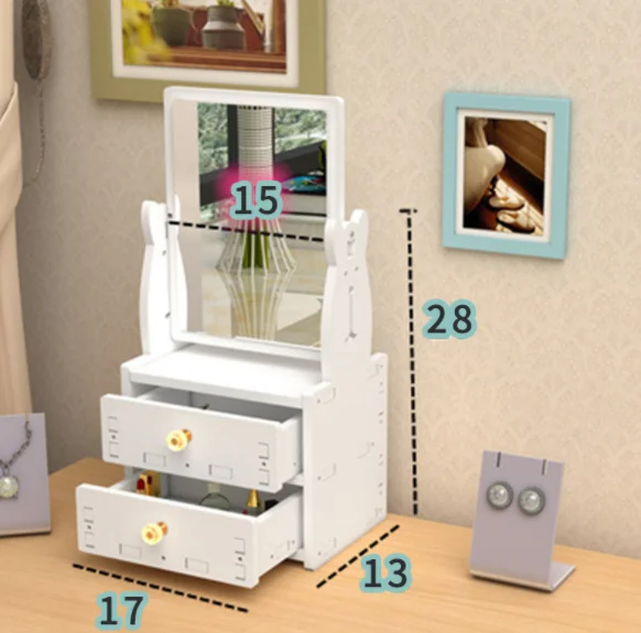 

Desktop Makeup ps Base Rectangle Shape Mirror With Jewelry Storage Box Drawer