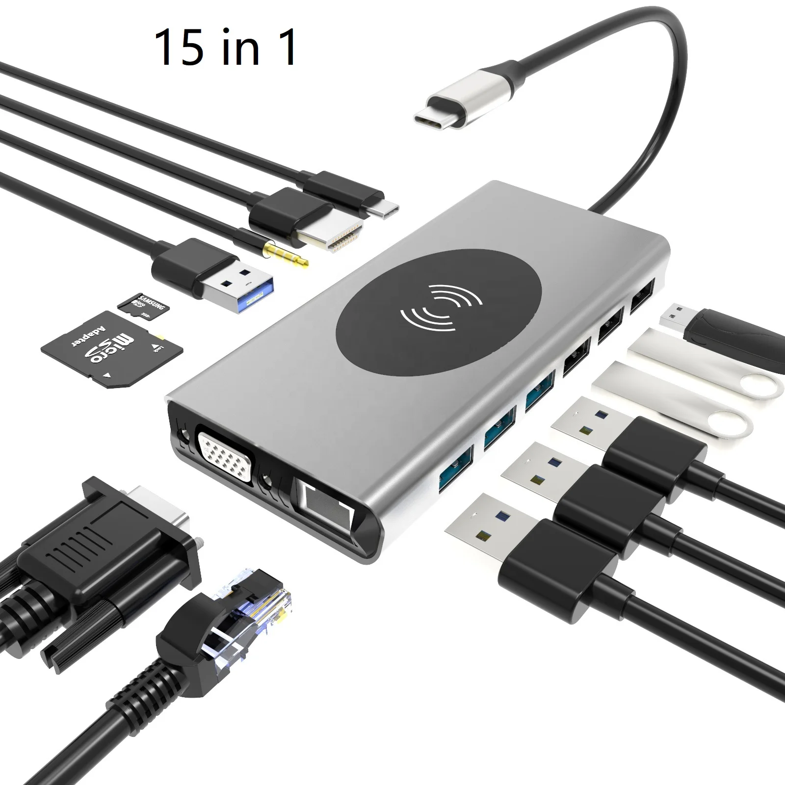 

Free Logo Printing 15 in 1 Type C USB Hub 15 Ports Laptop Docking Station Multifunctional USB Hub With PD USB3.0