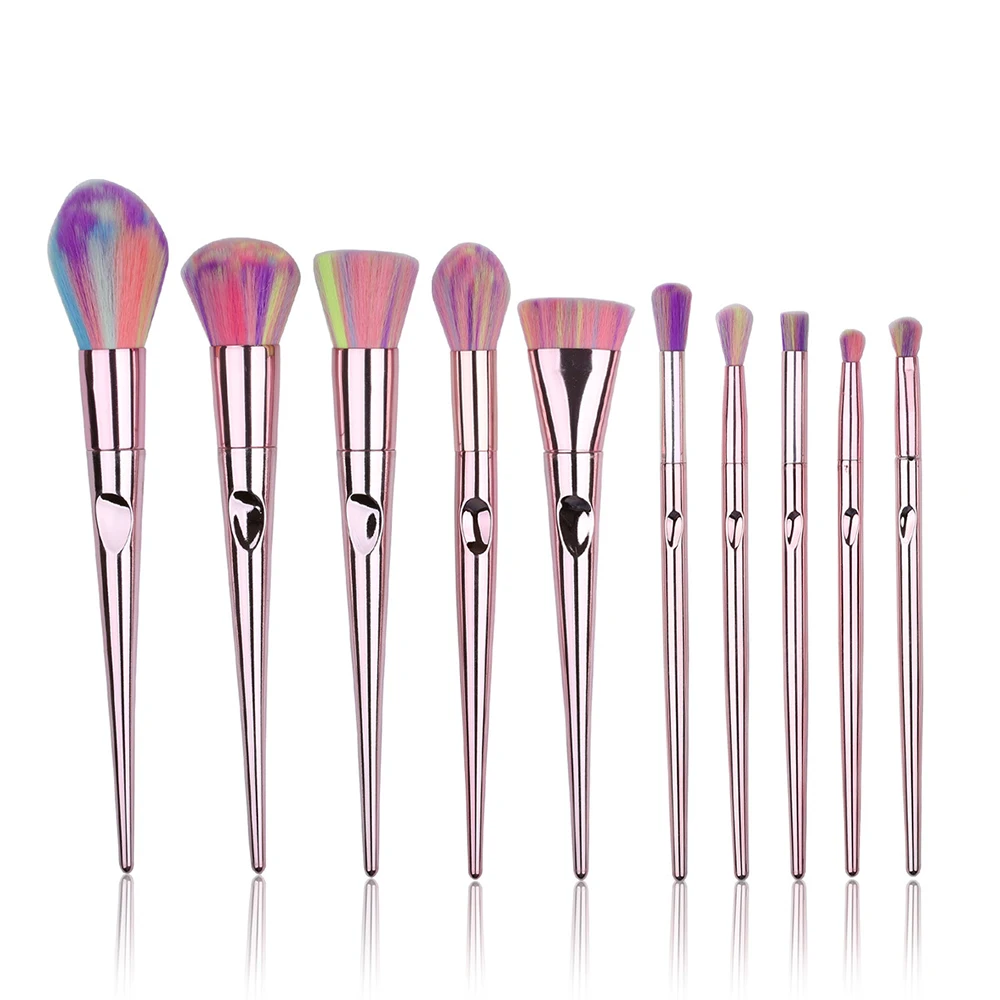 

Custom Creative Colorful Hair Makeup Brush Private Label 10 pcs Cosmetic Kits For Ladies Makeup