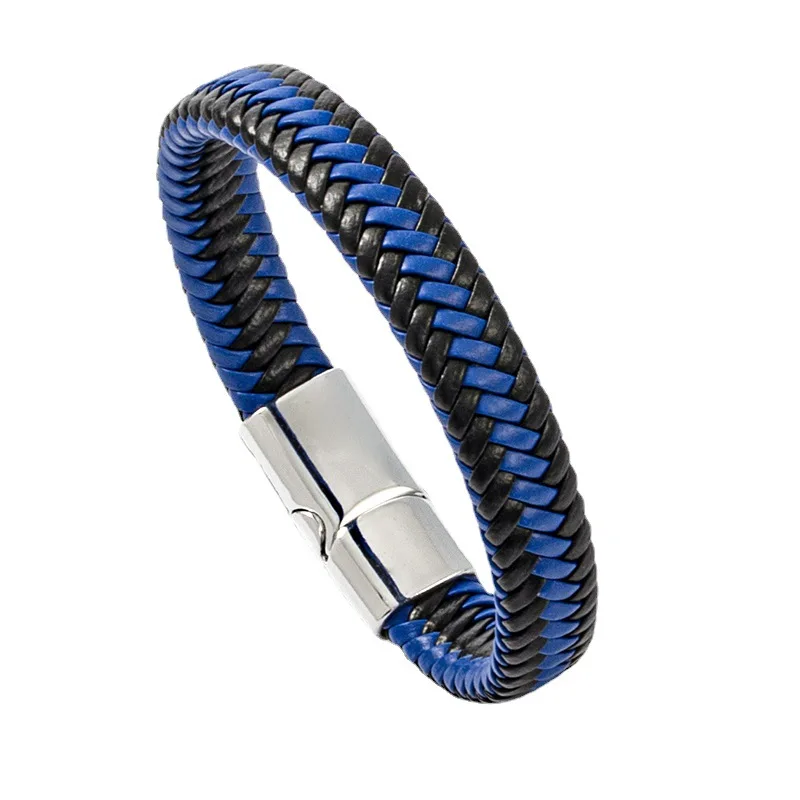 fashion simple woven leather bracelet hot alloy magnetic buckle bracelet men's multicolor hand ornaments