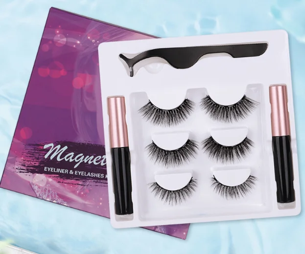 

2020 new arrived 3d magnetic eyelashes 3 pairs mixed magnetic eyelashes & 2pcs eyeliner sets