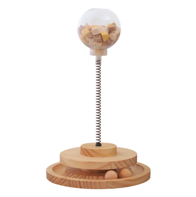 

Hot Selling Interactive Cat Toys Solid Wood Rotary Spring Cat Stick Toy Leaky Food Ball