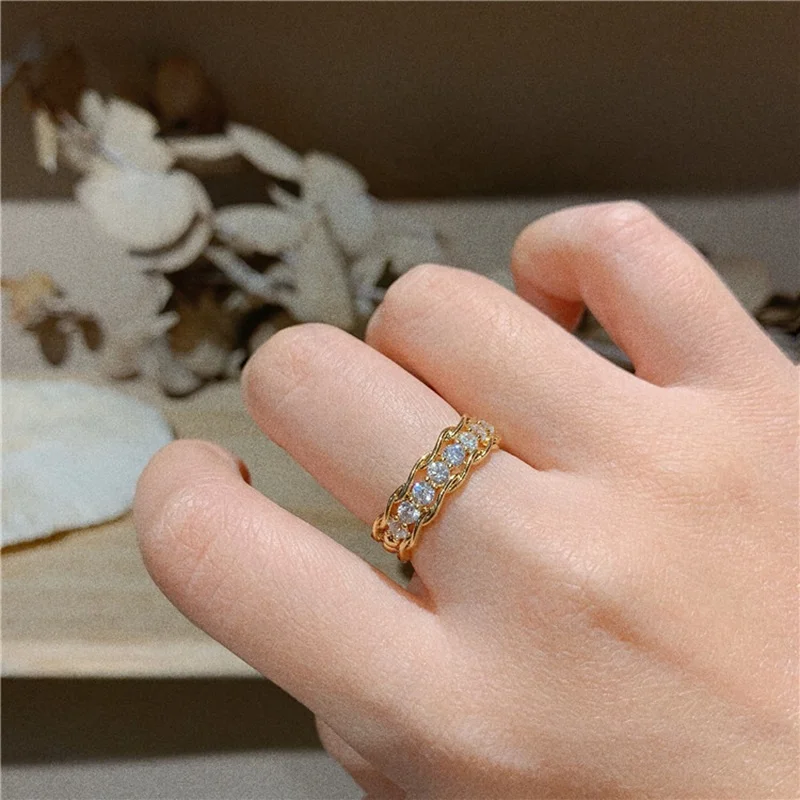 

2020 New Delicate Shiny Cubic Zircon Women  Rings Micro Paved CZ Stone Gold Color Wide Open Ring Fashion Jewelry Gifts