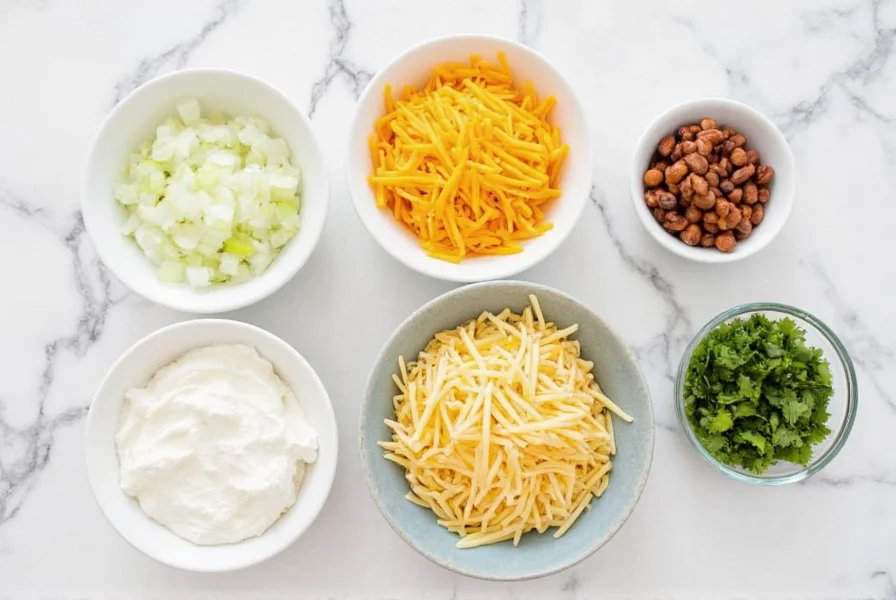 Variety of toppings for easy homemade chili including shredded cheese, sour cream, diced onions, and cilantro