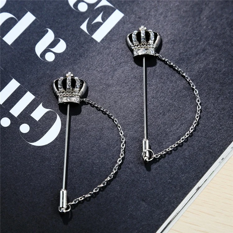 

Three-dimensional Korean fancy custom alloy hollow diamond crown brooch lapel pin for men accessoiries, Different color