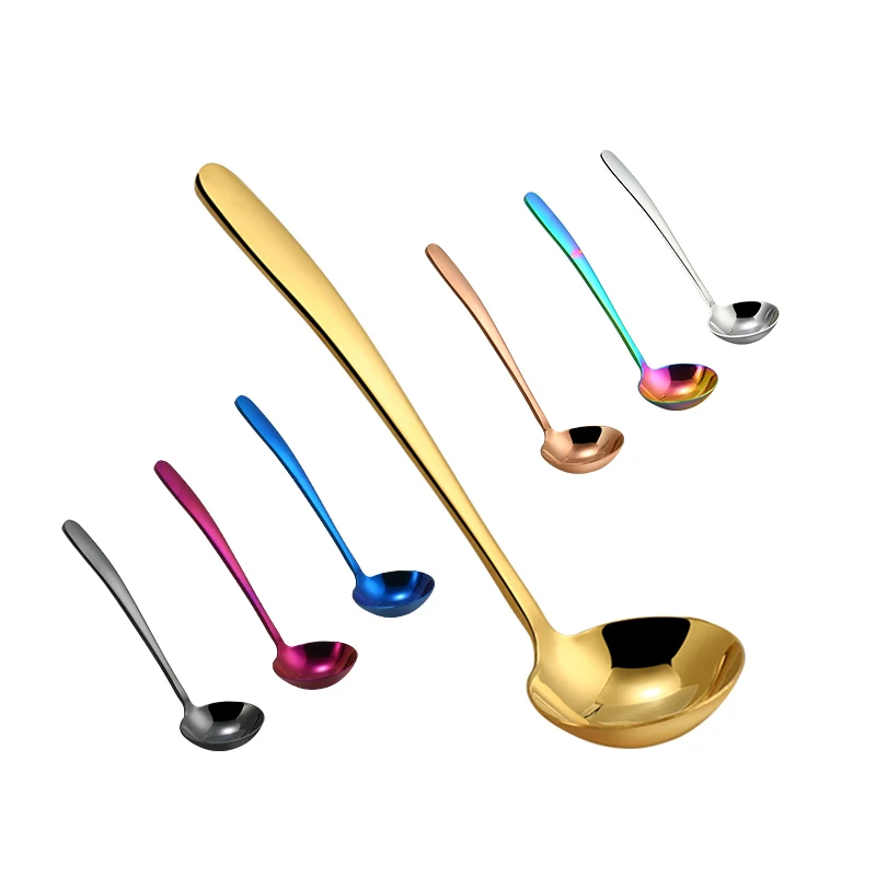 

Bulk Hot Pot Long Handle Soup Spoon Gold Stainless Steel Kitchen Soup Ladle Spoon, Gold, rose gold, black, blue, purple, silver, iridescent