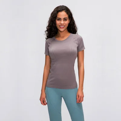 

2022 New Women's Short sleeve Round neck Sports T-shirt Running fitness top Slim breathable yoga short sleeve