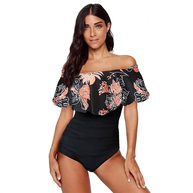 

Swimwear & Beachwear Print One Piece Swimsuit Off Shoulder Sexy Swimwear