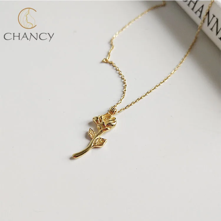 

Korea style s925 sterling silver rose pendant necklace, Gold