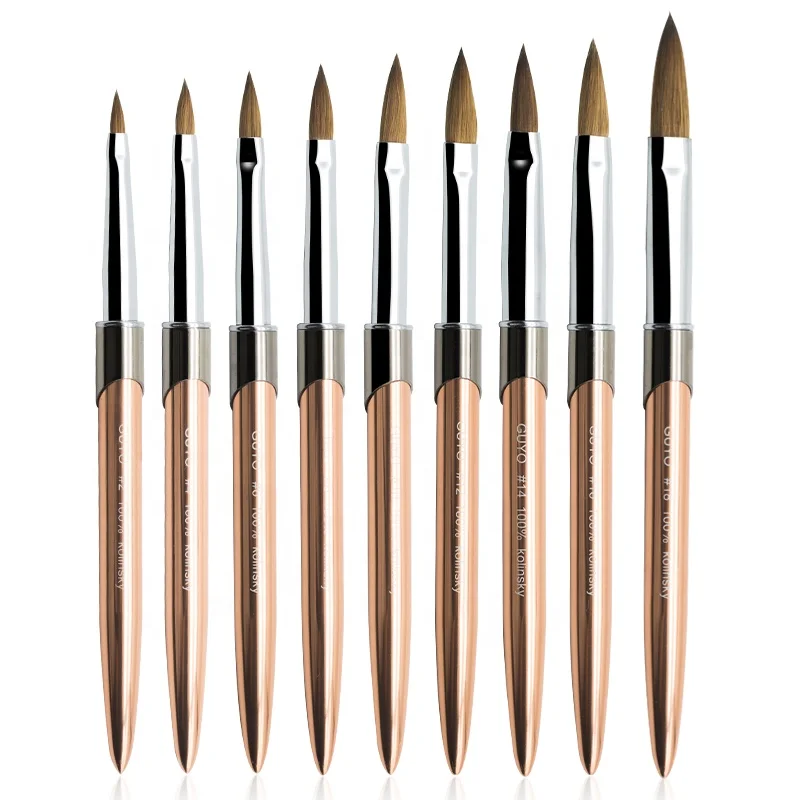 

GUYO 2020 Professional Private Label #2-24 100% Sable Metal 3D Brushes Rose Gold Color Nail Art Brush Kolinsky Acrylic Brush