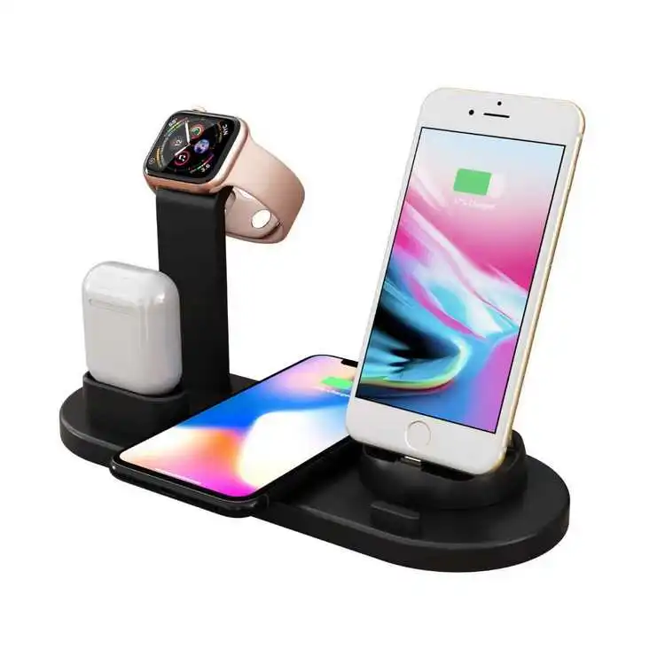 

3 in 1 Charging Stand Docking Station Wireless Charger For iPhone , Stand For Apple Watch Wireless Charging Case for Air Pods, Black,cream