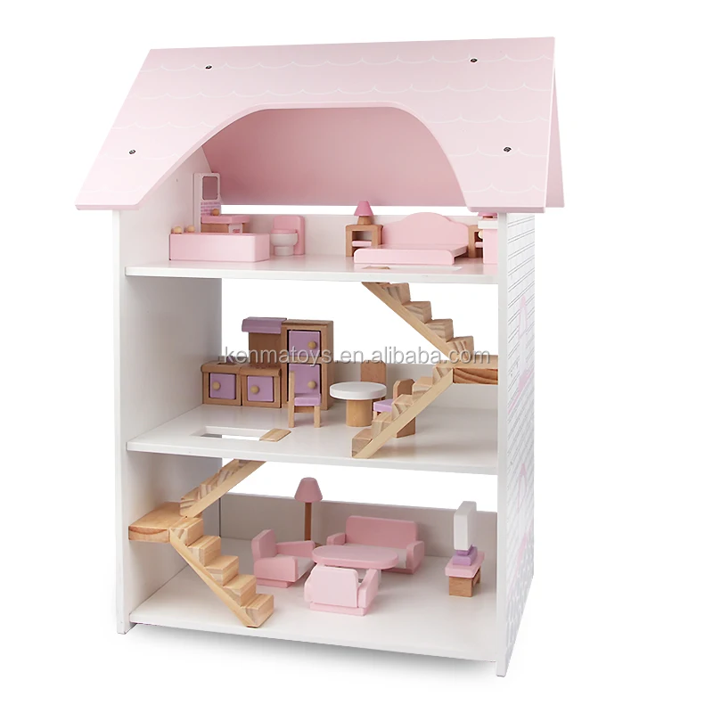 wooden dollhouse with accessories