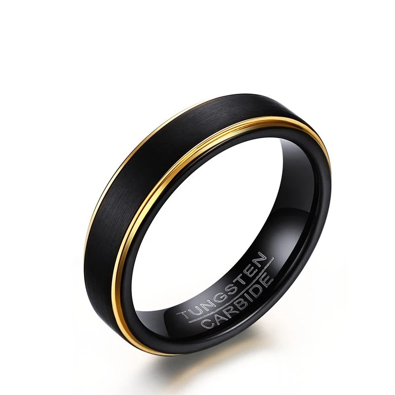 

Customized Fashion Jewelry Frosted Brushed Black Gold Tungsten Steel Men Ring, Picture