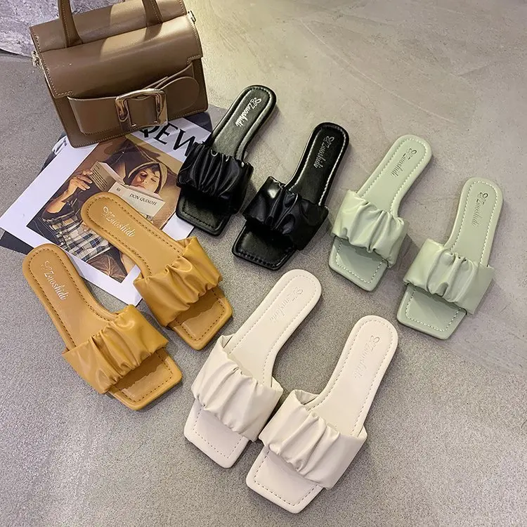 

2022 Wholesale Fashion Designer Summer Flats Shoes Sandals for Women and Ladies Slippers Female Luxury Leather Beach Sandals, 4 colors