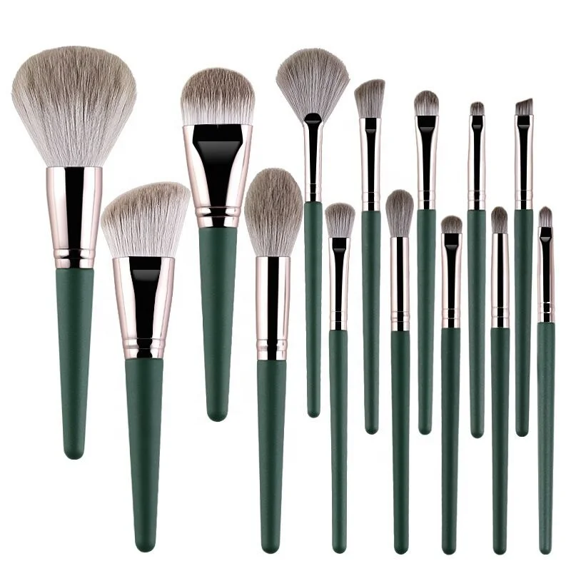 

New 14 green cloud makeup brush set super soft wood handle makeup tool set