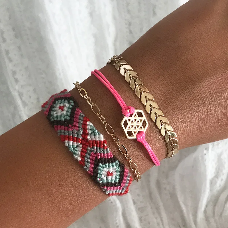 

Weihao latest hot sale fashion simple bohemian bracelet hand-woven bracelet set, As picture show