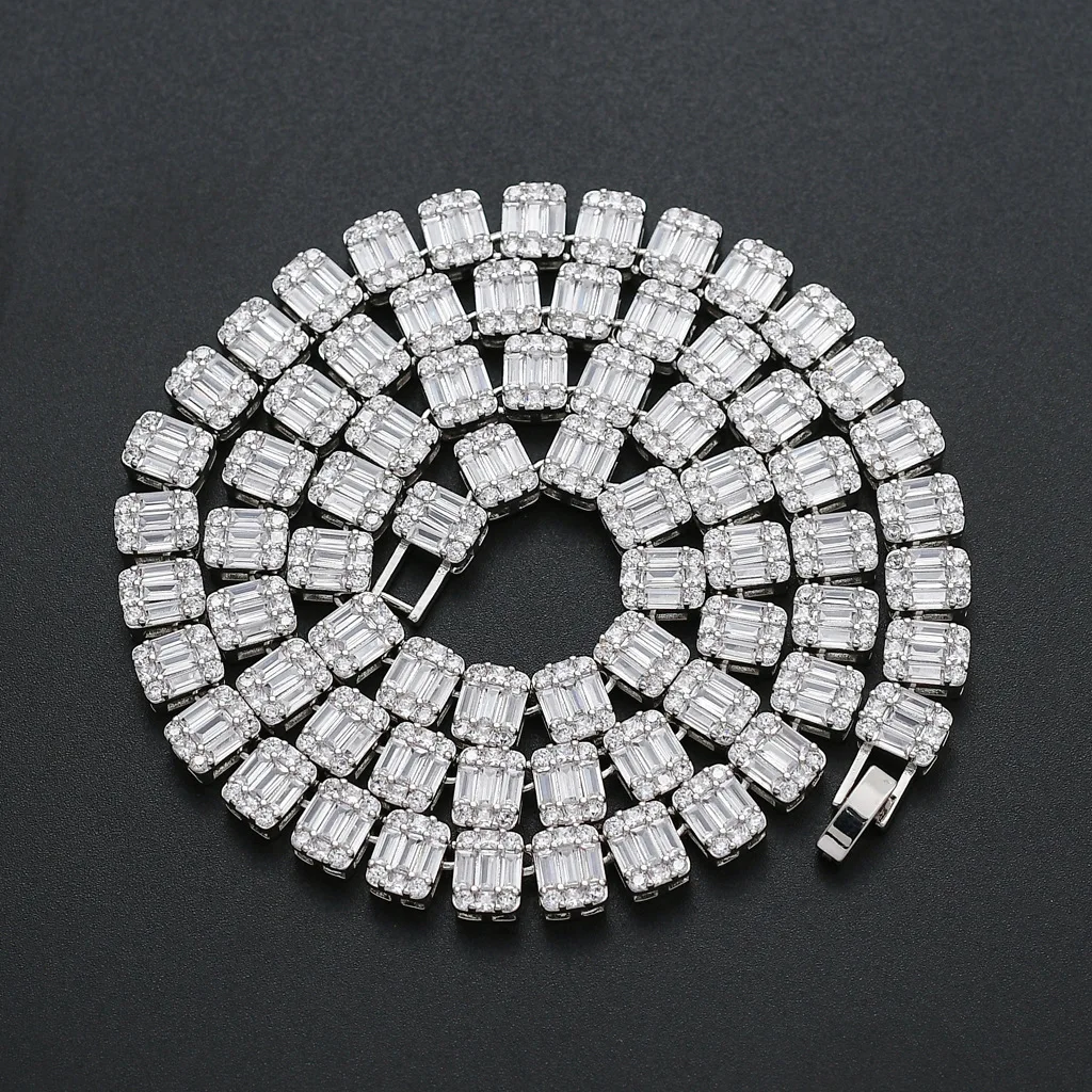 

Wholesale Men's Hip Hop Jewelry 9mm Iced Out CZ Stone Gold Tennis Chain Necklace Diamond Link Chain Choker Necklace, White gold, gold