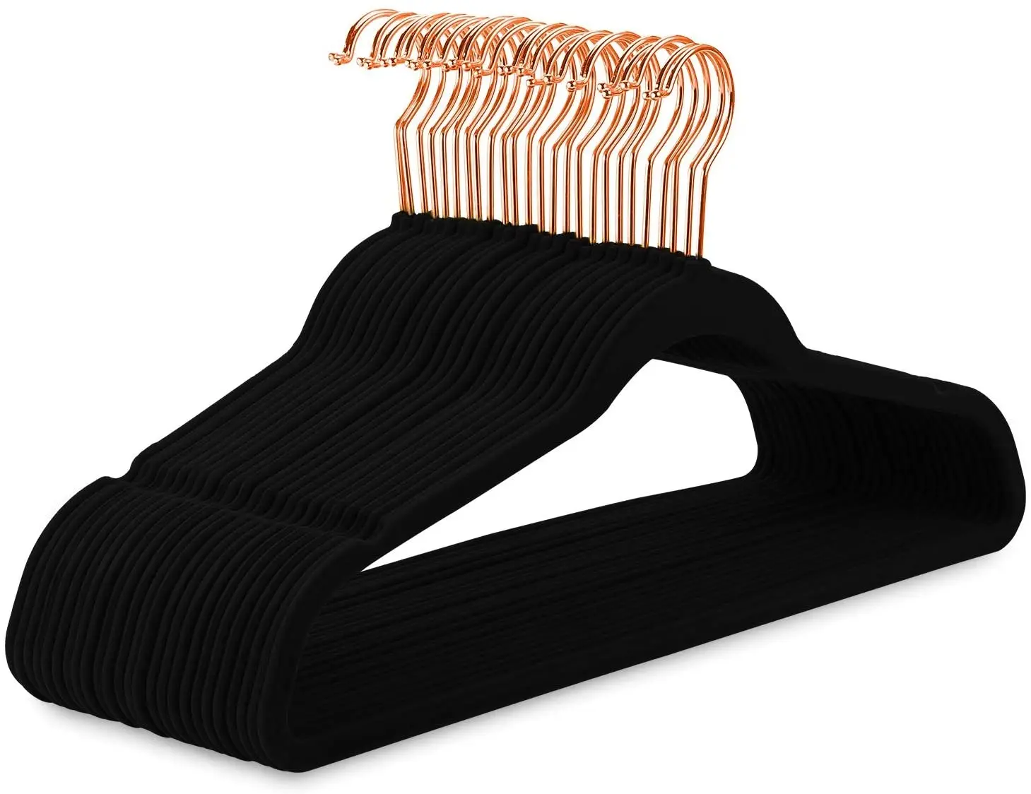 

Space Saving Copper Rose Gold Hooks Non Slip Black Velvet Suit Hangers, Dark pink