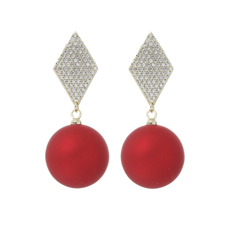 

Fashion Jewelry Earrings Women Red Pearl Jewelry Diamond Drop Earrings 14K Gold Plated Earrings, Gold color