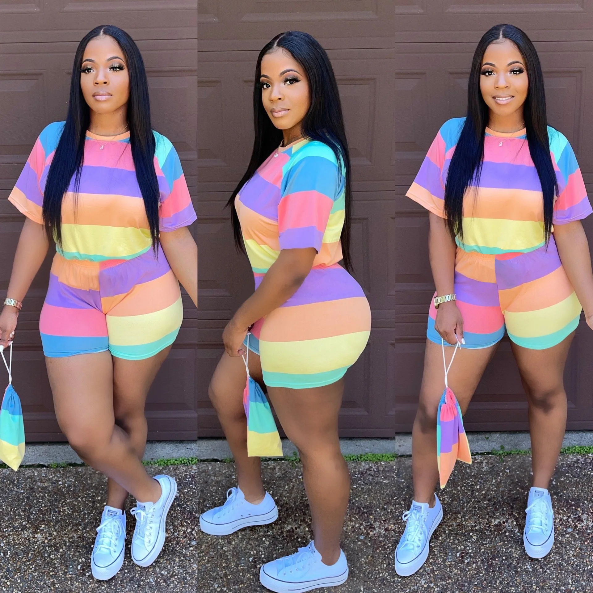 

Hot style over size women's color striped print blazer suit 2 pieces sport use plus size women clothing two piece set