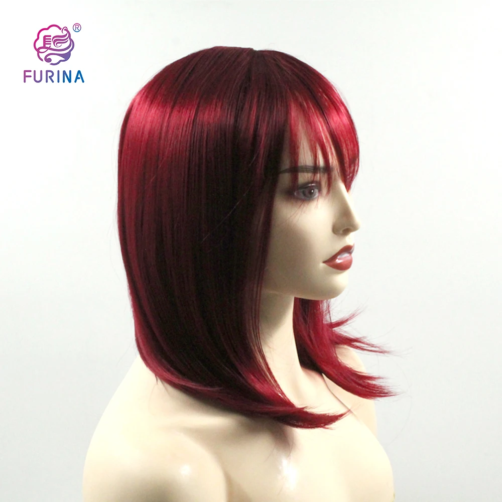 

2021 hot sale synthetic bob wigs red short straight heat resistant korea fiber synthetic wigs with bangs