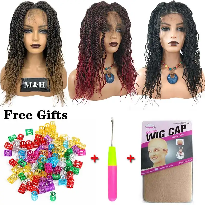 

Crochet Braid Faux Loc Wig Synthetic Hair Nubian Twist Wigs African Synthetic Burgundy Braided Lace Front Wig with Baby Hair