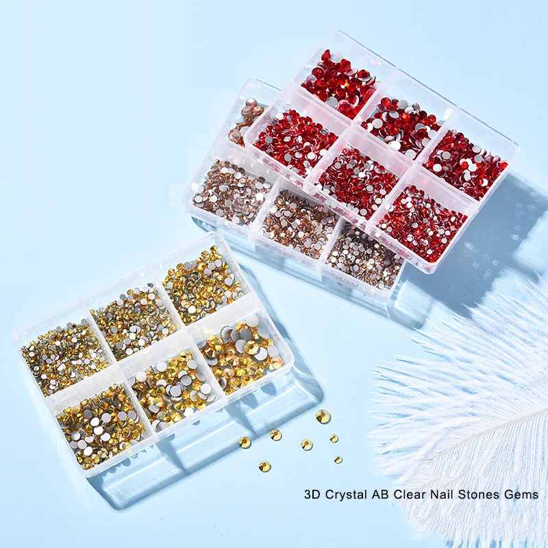 

6 Grids Nail Art Decorations Accessories Glitter Sequins Flat back Champagne Nail Rhinestones 3D Crystal AB Shiny Stones Jewelry