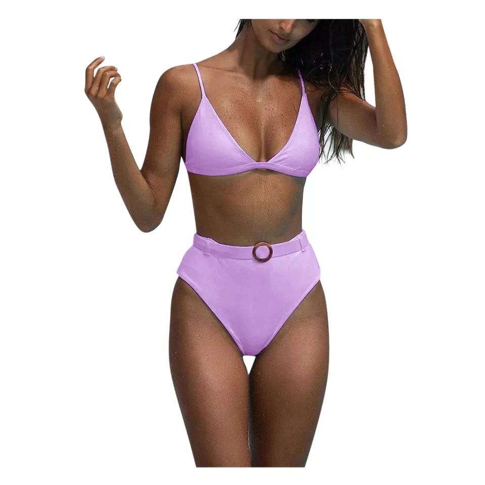 

Newest Women Belt Buckle Bikini Push-Up Brazilian Split Solid Color Underwear Set Padded Sports Bathing Suit For Bathers, Can be customized