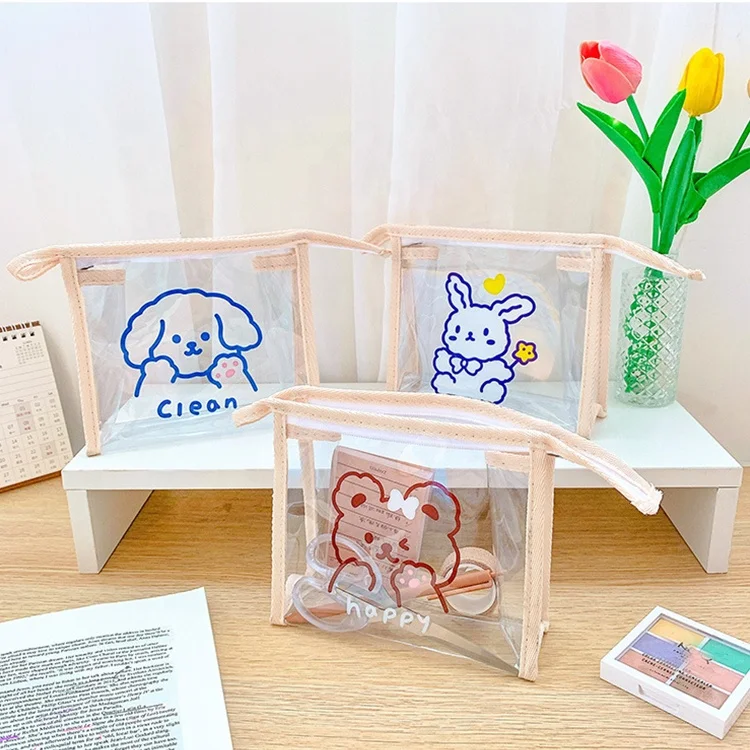 

Cartoon Transparent Cosmetic Bag Large Capacity Waterproof Student Stationery Pencil Case Small Item Storage bag, The same as the picture