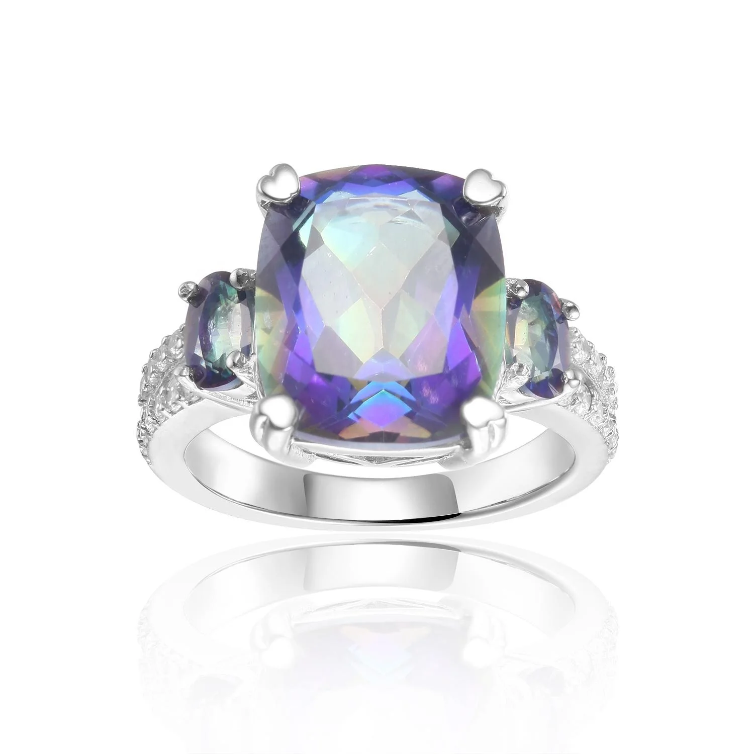 

C2551R Abiding Direct Sale Big Cushion Cut Natural Mystic Quartz Gemstone Bluish Color Women Ring With Zircon Halo