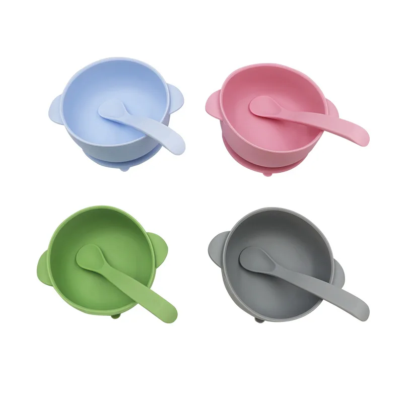 

Drop resistant silicone children's feeding bowl Baby bowl with Spoon