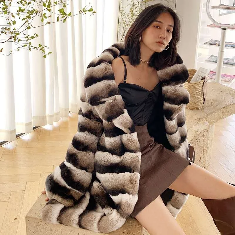 

Russia Market 2020 Women winter fur coat Chinchilla real Fur Coat, Dyed chinchilla